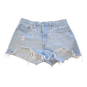 Levi's Premium 501 Distressed High Rise Short Size 32 Light Wash Button Fly
